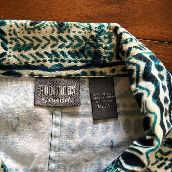 Additions by Chico’s Size 16 Teal Print Twill Jacket Casual Unlined - Picture 4 of 7